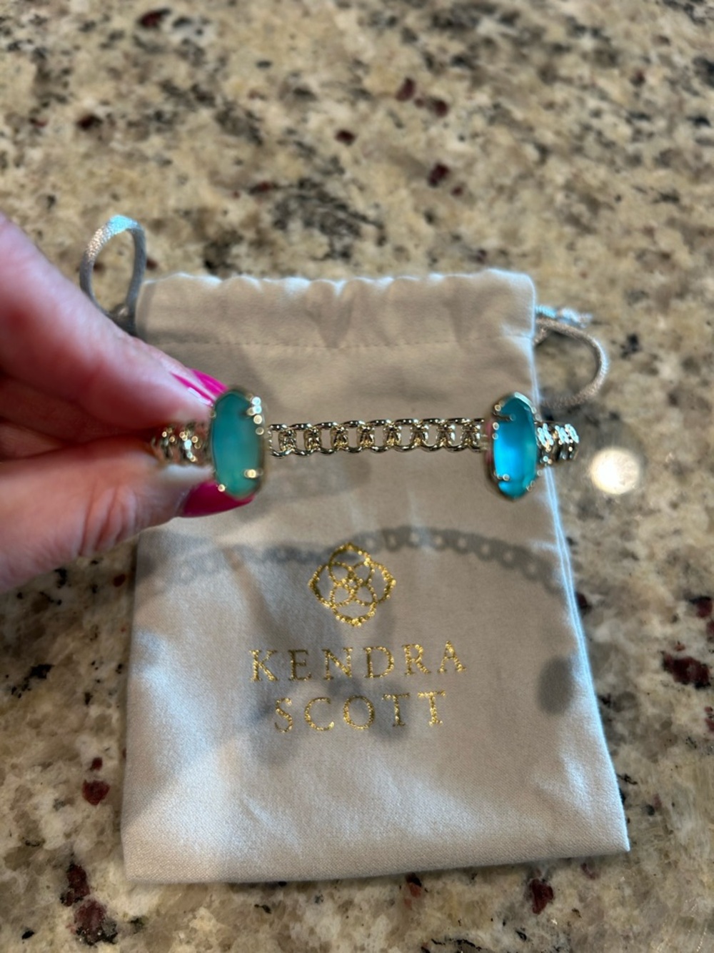 Kendra Scott Gold Chain Bracelet and Hoop Earrings Set - Blue Seaglass - Picture 3 of 3